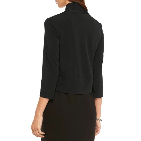 New! NINA LEONARD Zipper Embellished Open-Front Cardigan Shrug Topper Black S - Picture 2 of 5